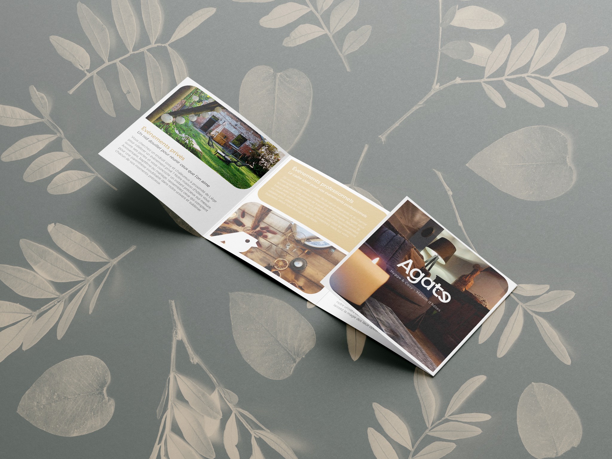 Agate - Maison d'hôtes - Location - Voyage - Liège - Graphisme - Identité visuelle - Site web - Accompagnement - Consulting - Coaching - Periskop - Agence de communication - Studio graphique - Dépliant