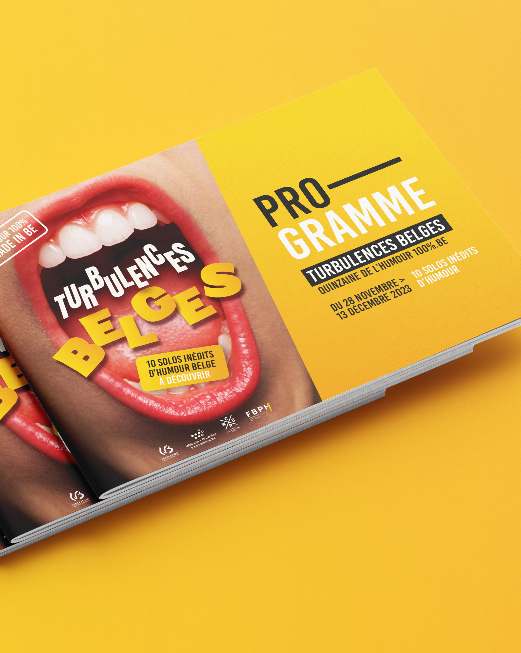 Turbulences belges - Humour - Spectacle - Evénementiel - Culture - Graphisme - Campagne - Periskop - Agence de communication - Studio graphique - Brochure - Programme - Artistes