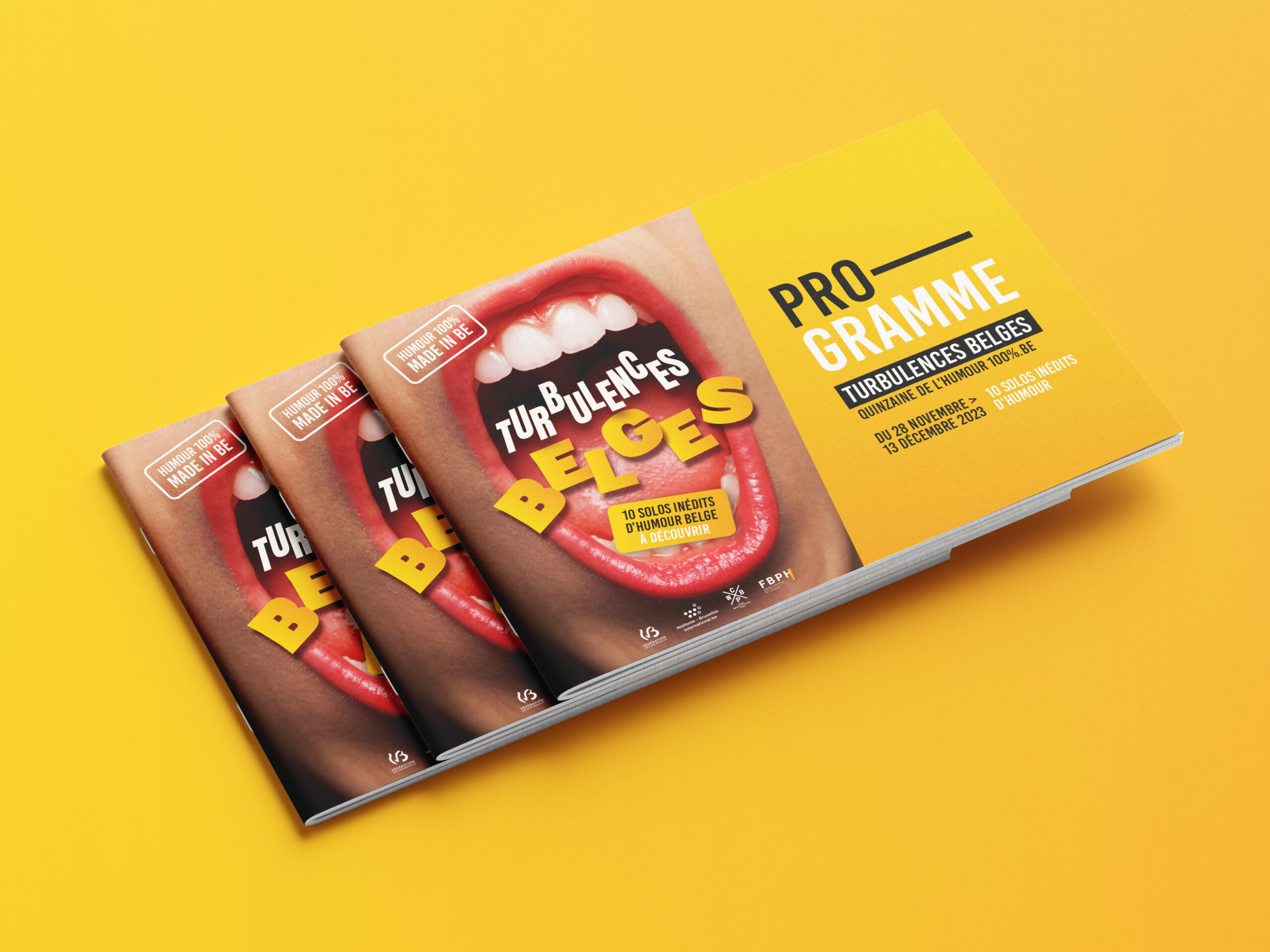 Turbulences belges - Humour - Spectacle - Evénementiel - Culture - Graphisme - Campagne - Periskop - Agence de communication - Studio graphique - Brochure - Programme - Artistes